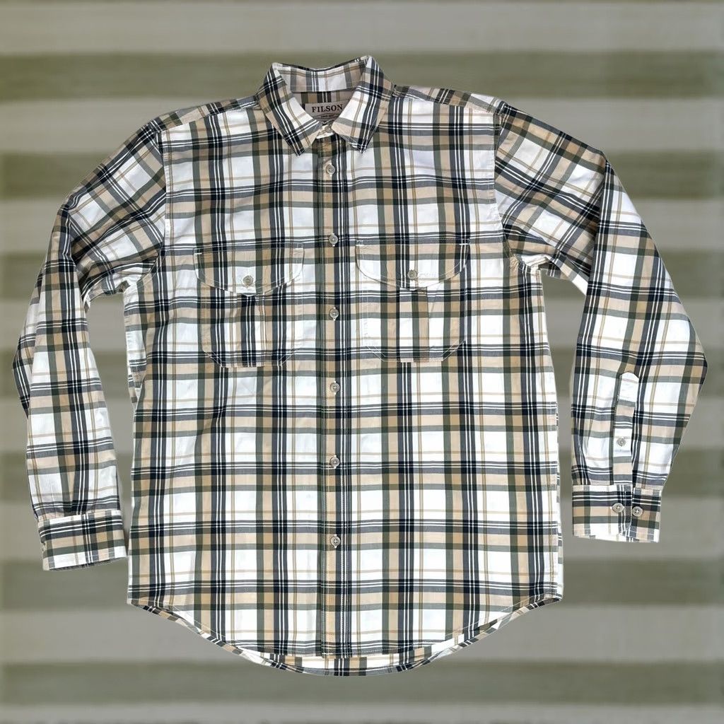 Filson Filson Men's Feather Cloth Shirt Plaid Sz S Button-Up Long Sleeve Cotton Multicolor Navy Tan White Size US S / EU 44-46 / 1 - 1 Thumbnail