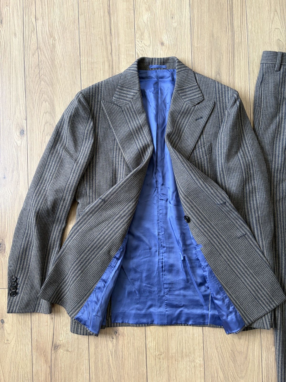 Lardini Gabriele Pasini Striped Brown/Gray Double Breasted Suit Size 48R - 6 Thumbnail