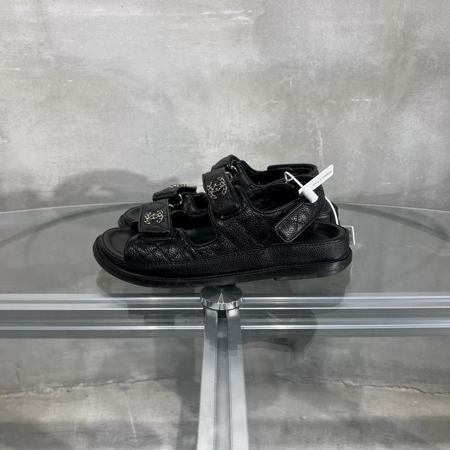 Chanel Chanel Women's Black Litchi Leather Velcro Sandals 35.5 Size US 5 / IT 35 - 3 Thumbnail