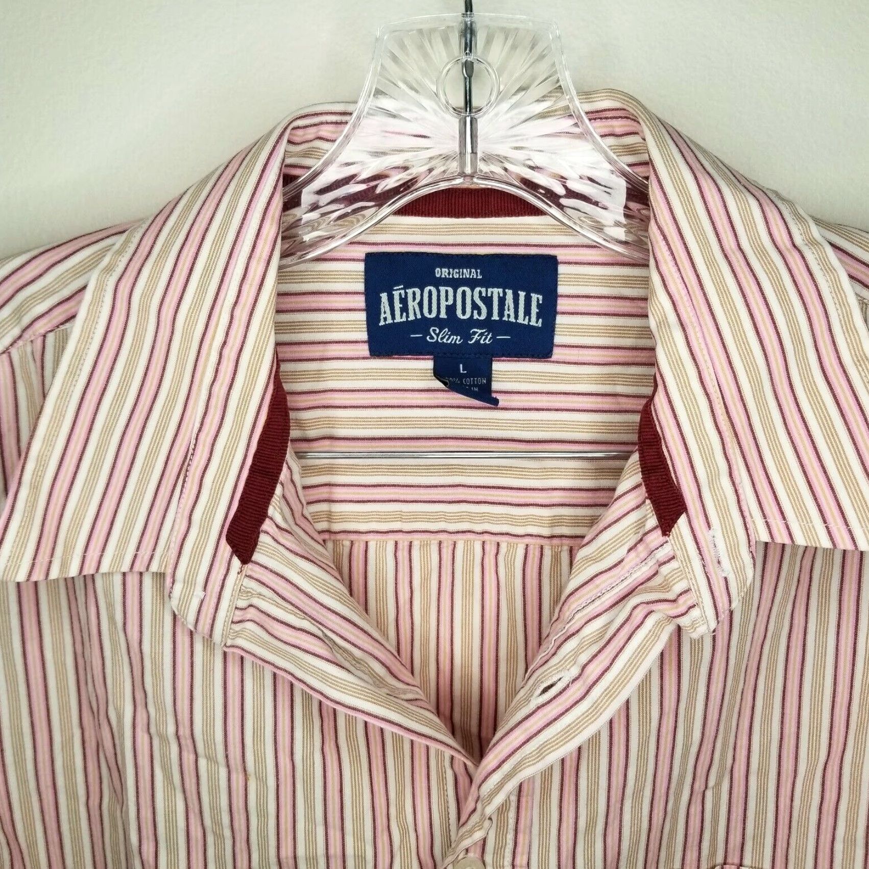 Aeropostale AEROPOSTALE Slim Fit Button-Up Shirt Mens Long Sleeve Size L Pink Yellow Shirt Size US L / EU 52-54 / 3 - 3 Thumbnail