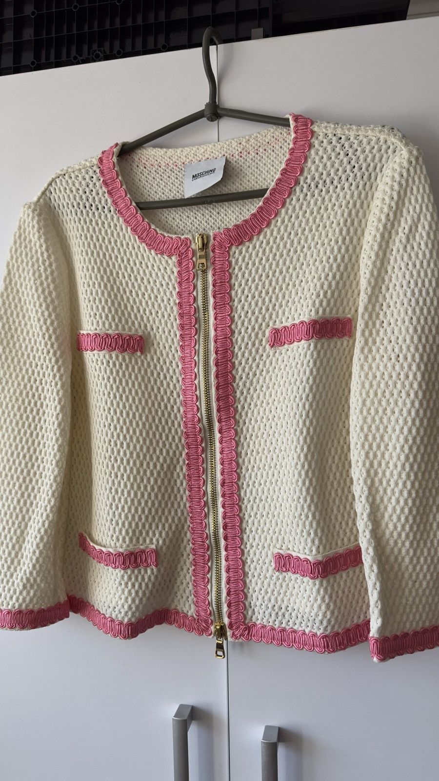 Moschino Vintage Moschino Crochet Mesh Cardigan Pink Braid Trim Size XL / US 12-14 / IT 48-50 - 4 Thumbnail