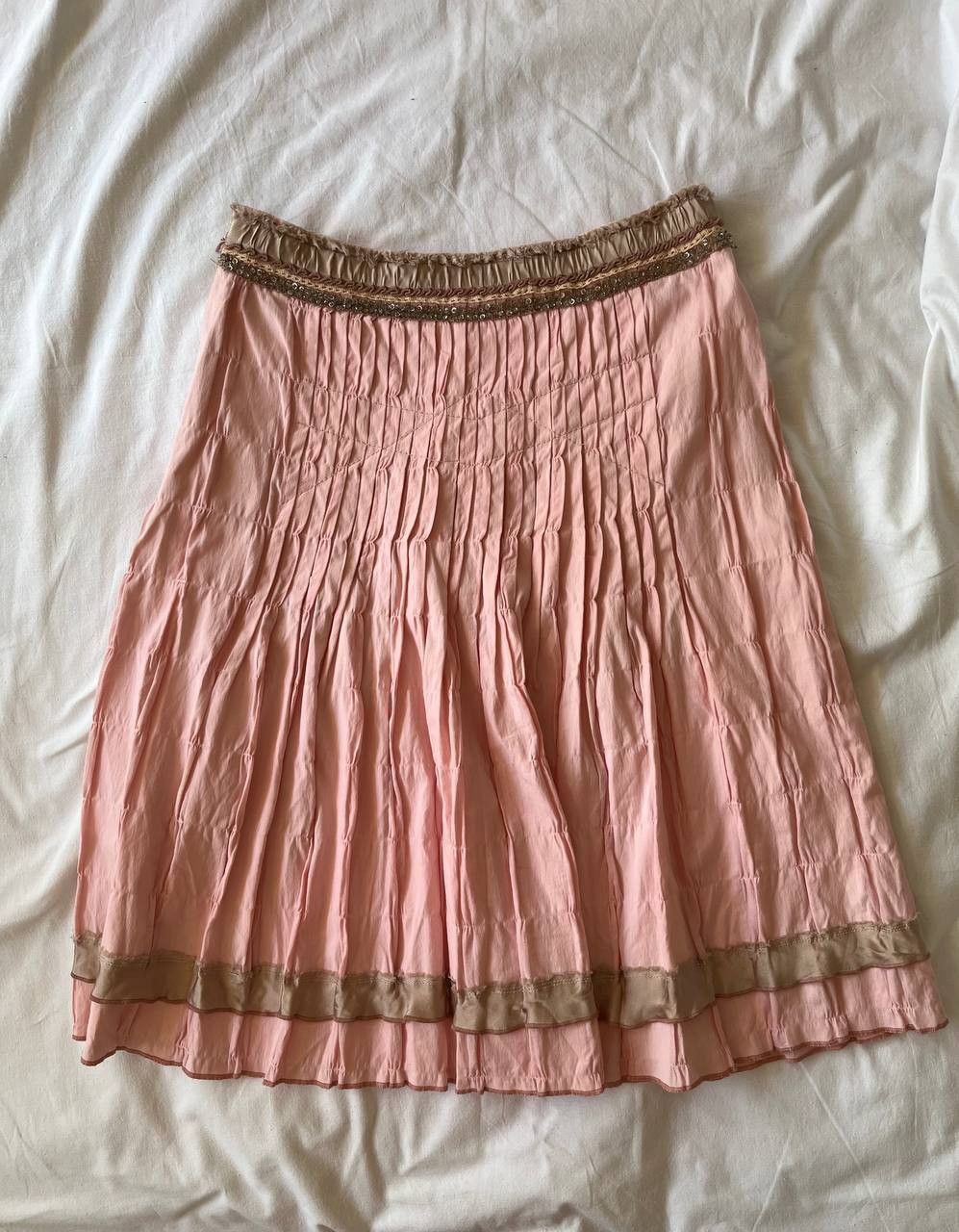 Other × Vintage Schumaher pink cotton pleated beaded knee length skirt Size 28" / US 6 / IT 42 - 2 Thumbnail