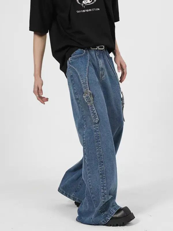 VIBE Jeans with double-layer splicing metal leather buckle design Size US 34 / EU 50 - 3 Thumbnail