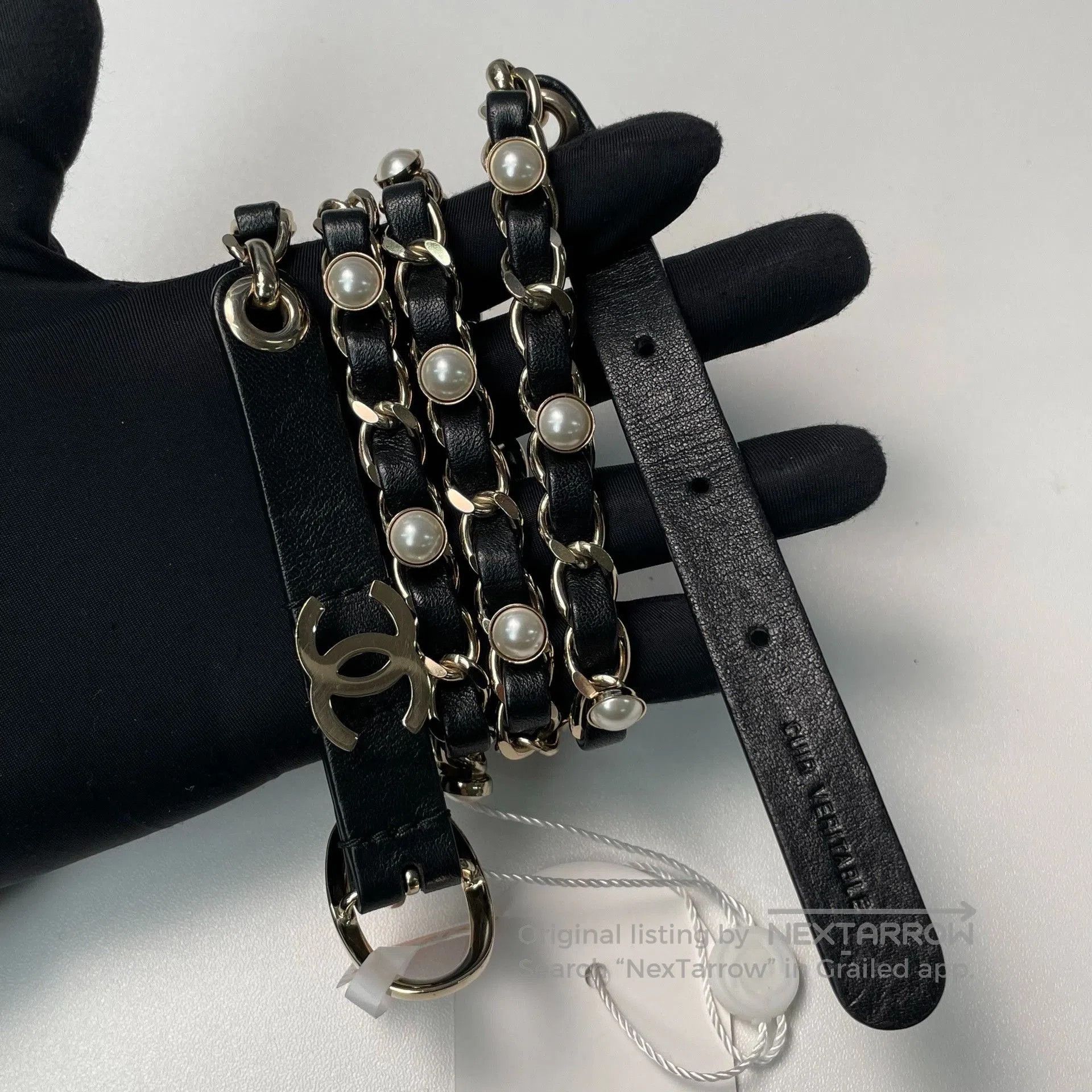 Chanel Chanel Black Leather Pearl Waist Chain. Size ONE SIZE - 4 Thumbnail