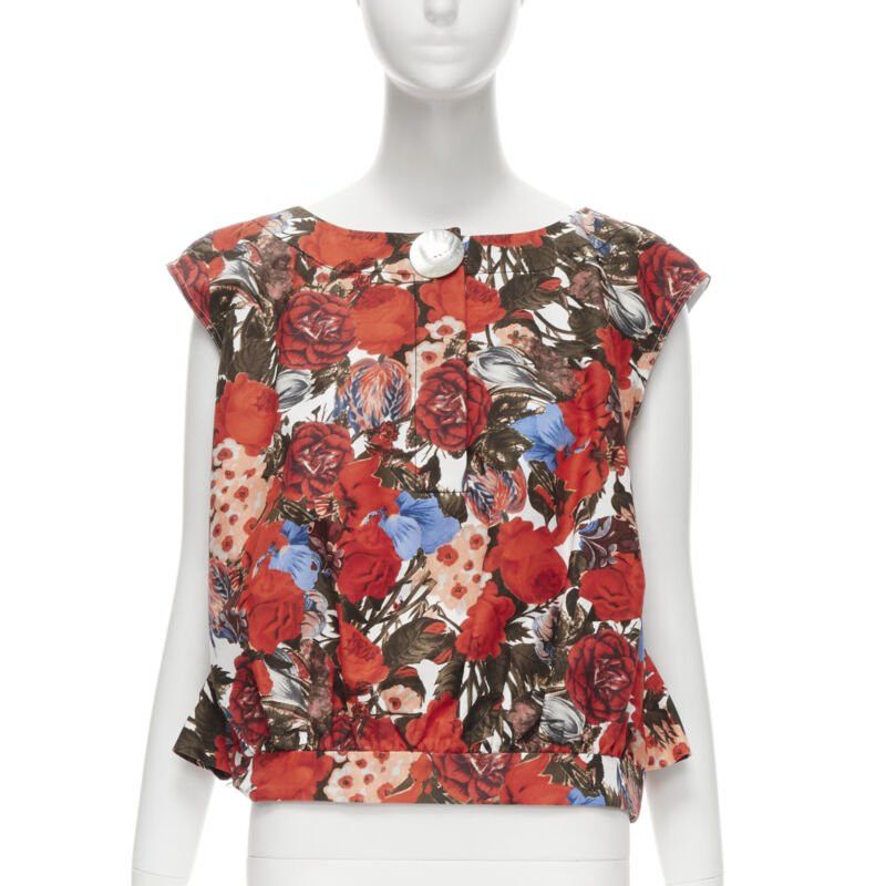 Marni MARNI red floral cotton shell button sleeveless boxy bubble vest top IT38 XS Size XS / US 0-2 / IT 36-38 - 1 Thumbnail
