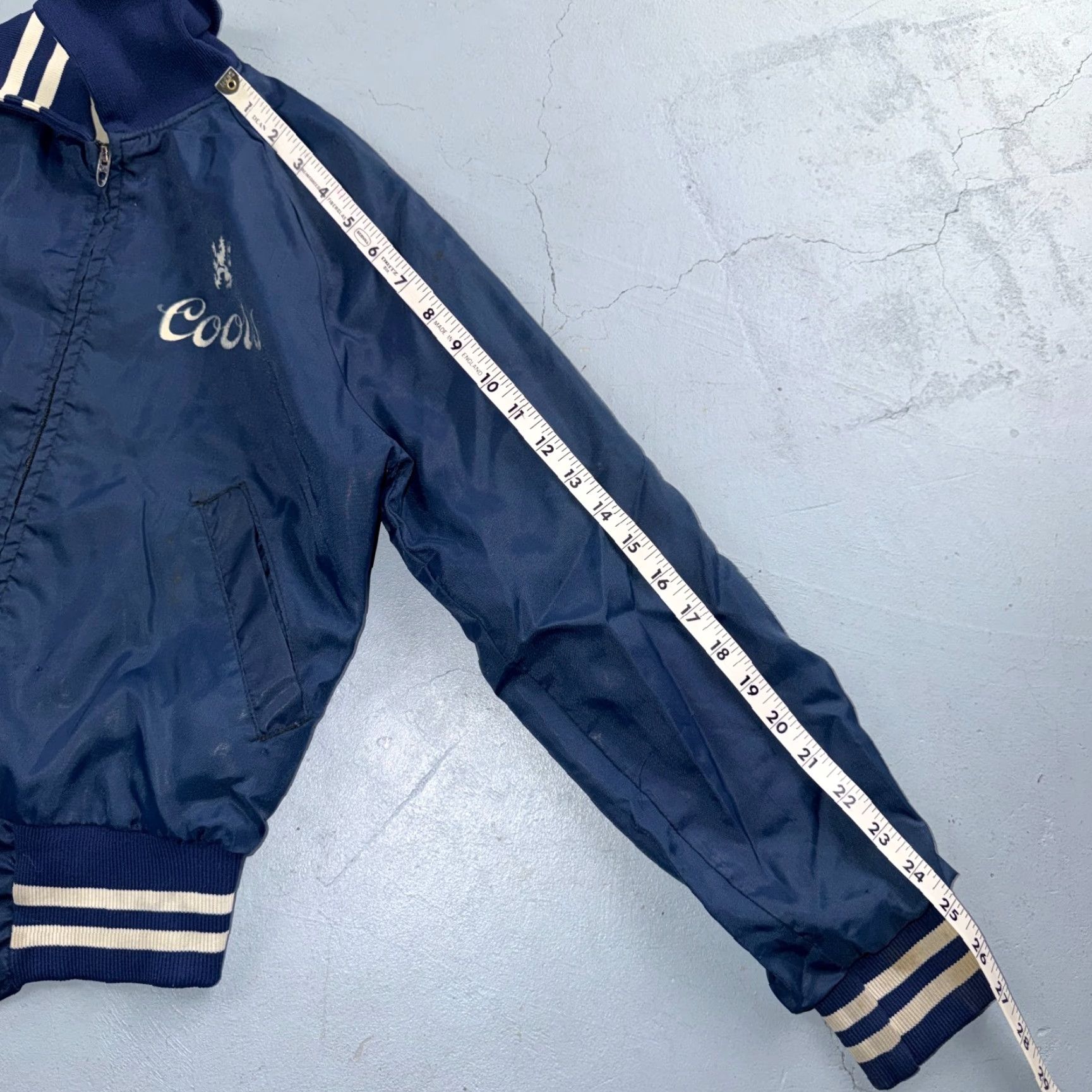 Vintage Vtg Coors Light Satin Poly Bomber Jacket Rockabilly Blue USA Talon 1960s 1970s Size US S / EU 44-46 / 1 - 5 Thumbnail