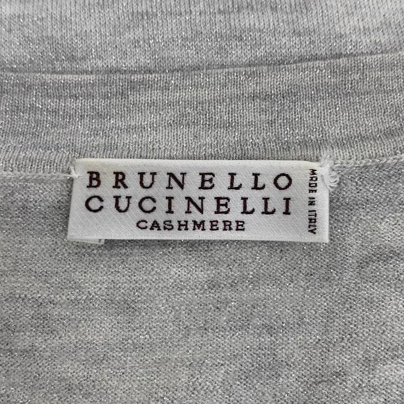 Brunello Cucinelli Brunello Cucinelli Gray Beaded Fine Cashmere Short Sleeve Size S / US 4 / IT 40 - 5 Thumbnail