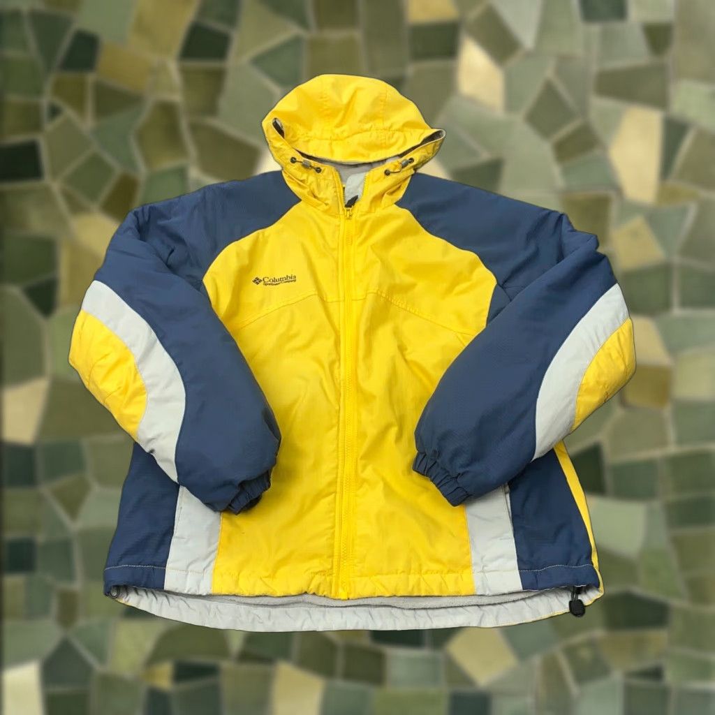 Rains VINTAGE Columbia Jacket Womens XL Yellow Nylon Wind Rain Ski Hooded Lined Size XL / US 12-14 / IT 48-50 - 1 Thumbnail