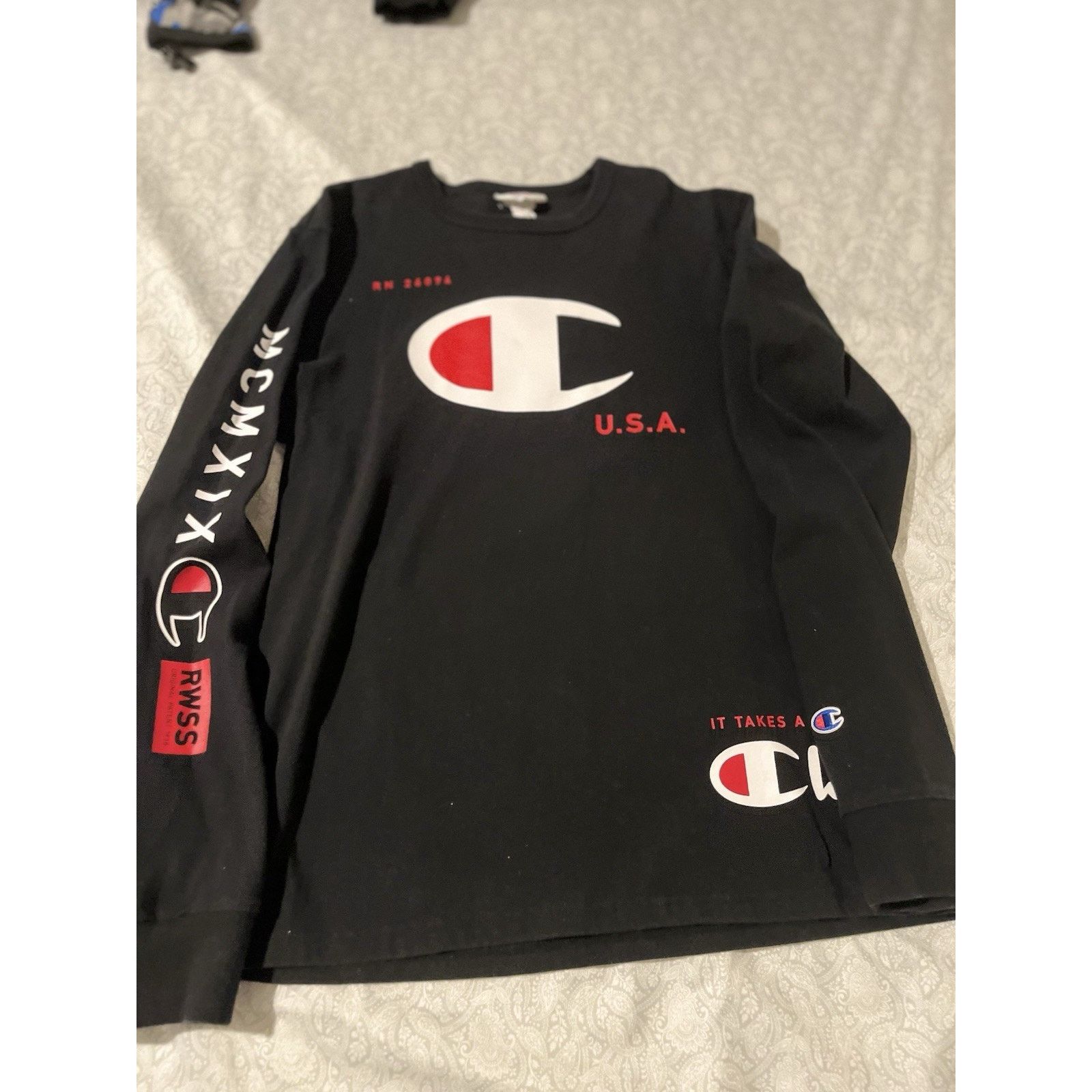 Champion Champion USA Big Logo Long Sleeve Shirt Men’s Medium Black Size US M / EU 48-50 / 2 - 2 Thumbnail