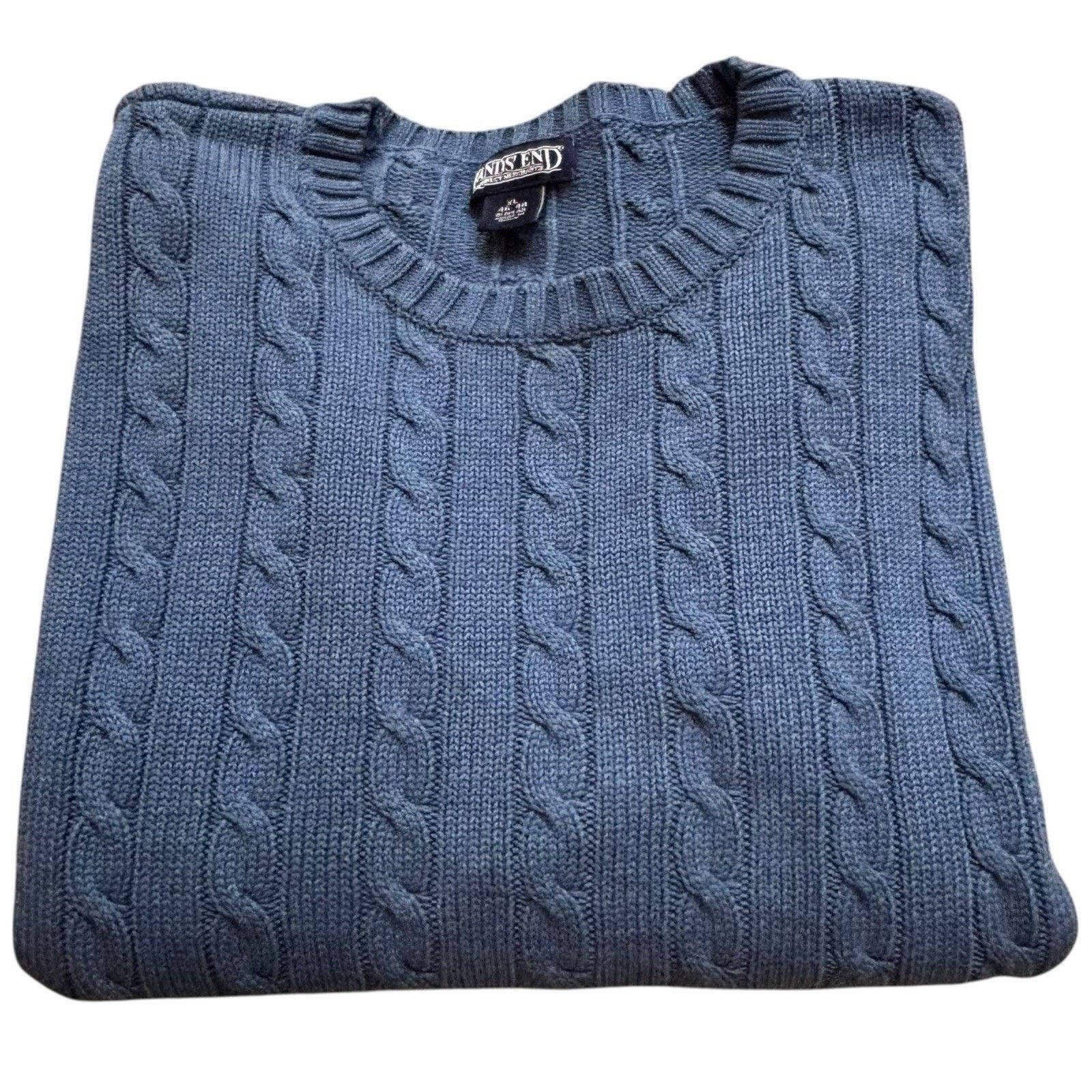 Lands' End Land's End Cable Knit Cotton Lt Blue Crew Neck Sweater XL Size US XL / EU 56 / 4 - 3 Thumbnail