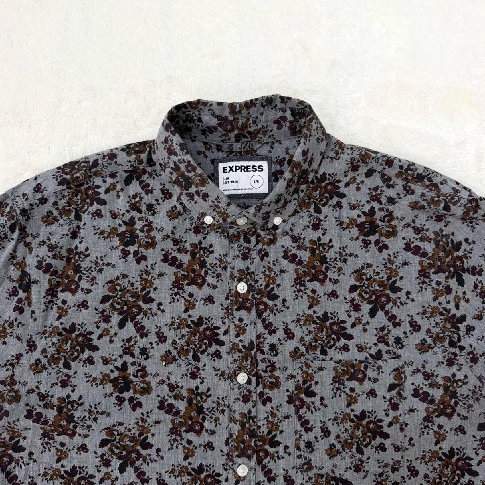Express Express Shirt Mens L Gray Floral Slim Soft Wash Button Long Sleeve Casual Size US L / EU 52-54 / 3 - 2 Thumbnail