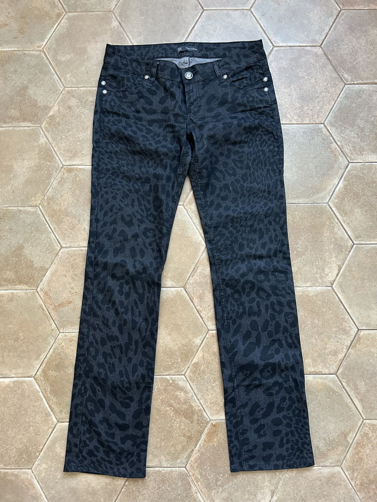 Pre-owned Dsquared2 Dsquared Leo Print Denim Jeans Pants In Black