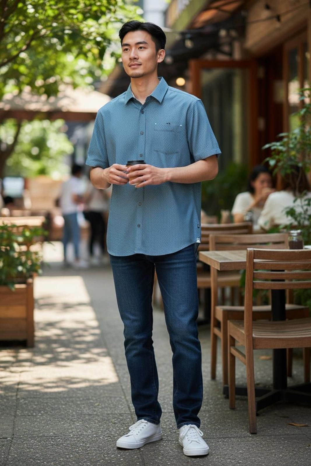 7Diamonds 7Diamonds Men's Button-Up Shirt Blue with Subtle Print Size US M / EU 48-50 / 2 - 1 Thumbnail