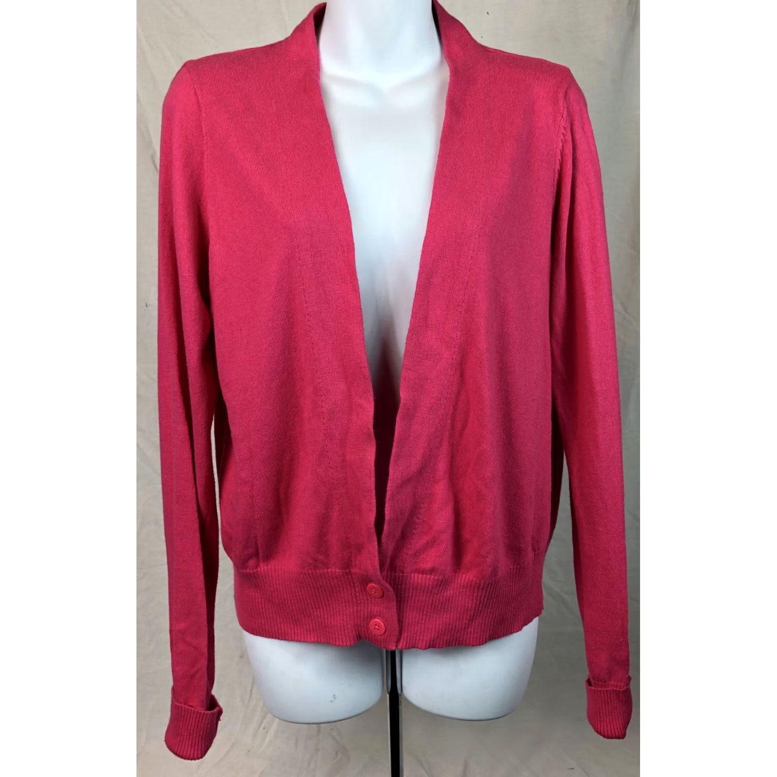 Pinko VINTAGE Worthington Knit Cardigan L Hot Pink Button Open Front LongSleeve Y2K 90s Womens Size L / US 10 / IT 46 - 6 Thumbnail