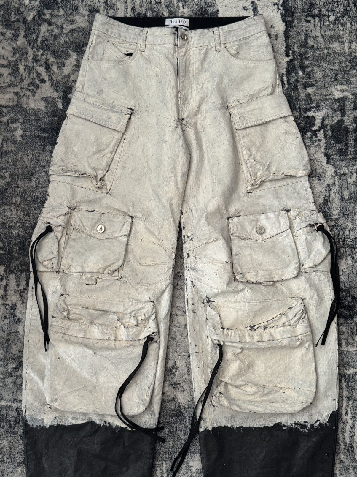 Other The Attico Runway Paint White Black Cargo Tactical Pants Size US 32 / EU 48 - 2 Thumbnail