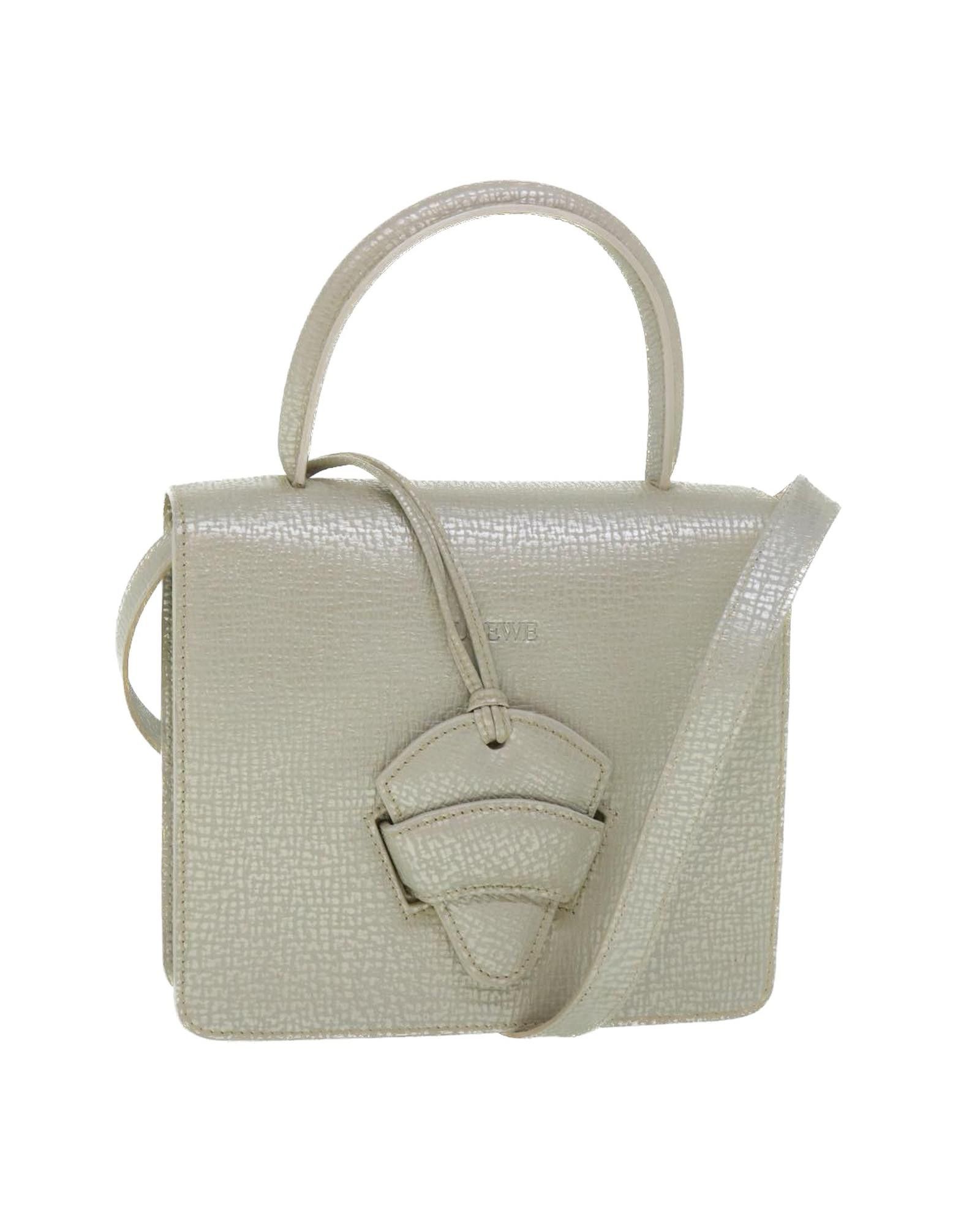 image of Loewe Silver Leather Hand Bag With Shoulder Strap in Silver Tone, Women's