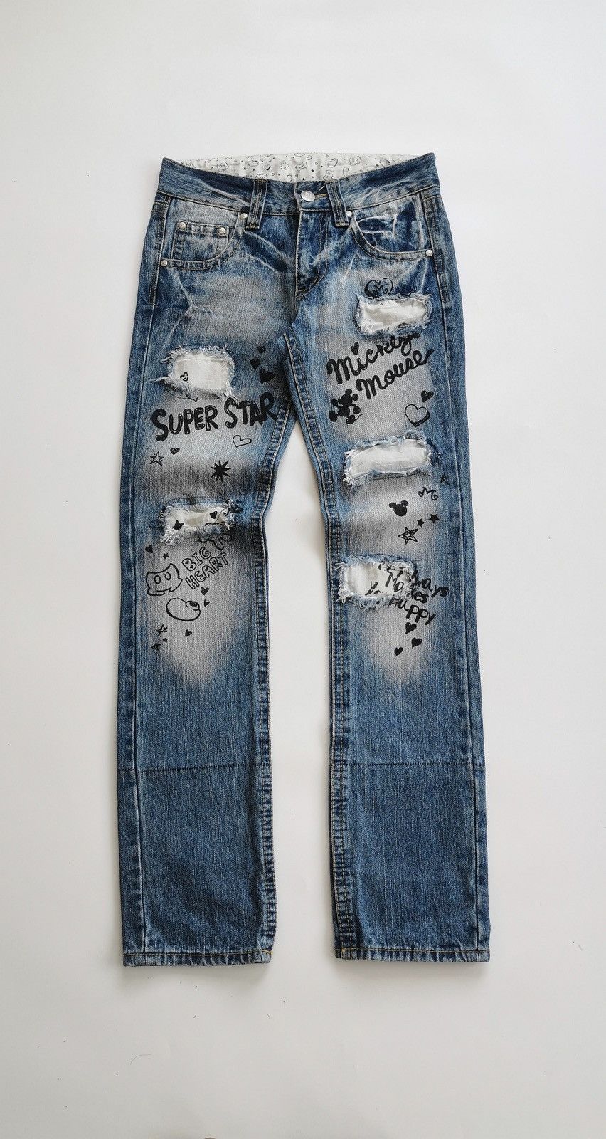 Vintage Vintage Disney Mickey Mouse Patchwork Print Jeans Size US 29 - 4 Thumbnail