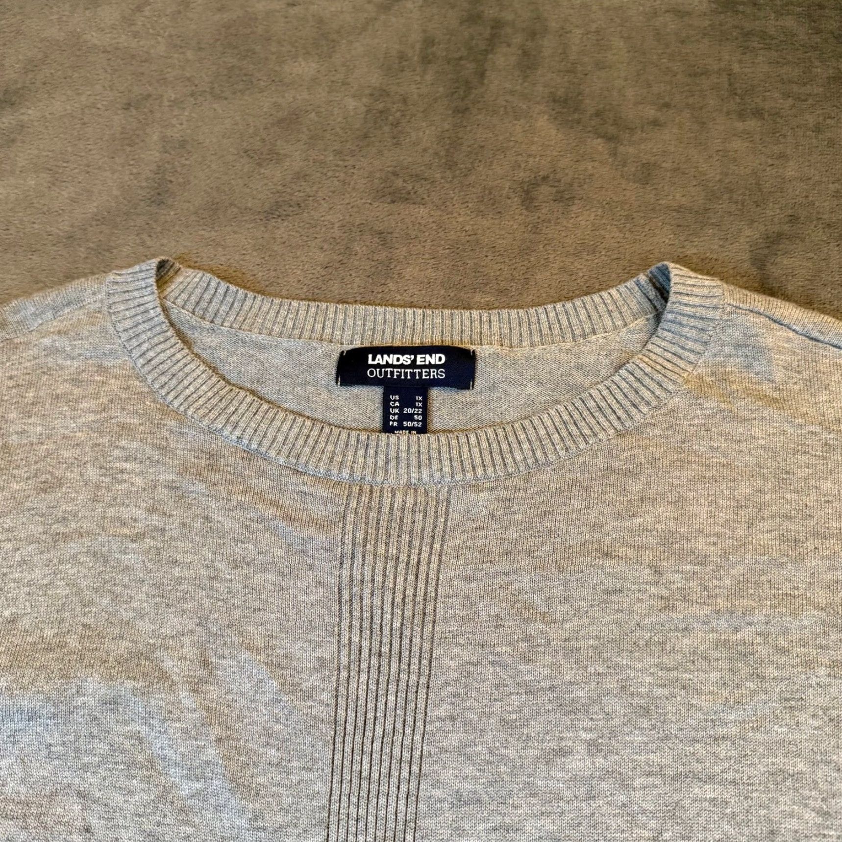 Lands' End Lands' End Outfitters Gray Cotton Modal Ribbed Crew Neck Sweater Womens Plus 1X Size XL / US 12-14 / IT 48-50 - 2 Thumbnail