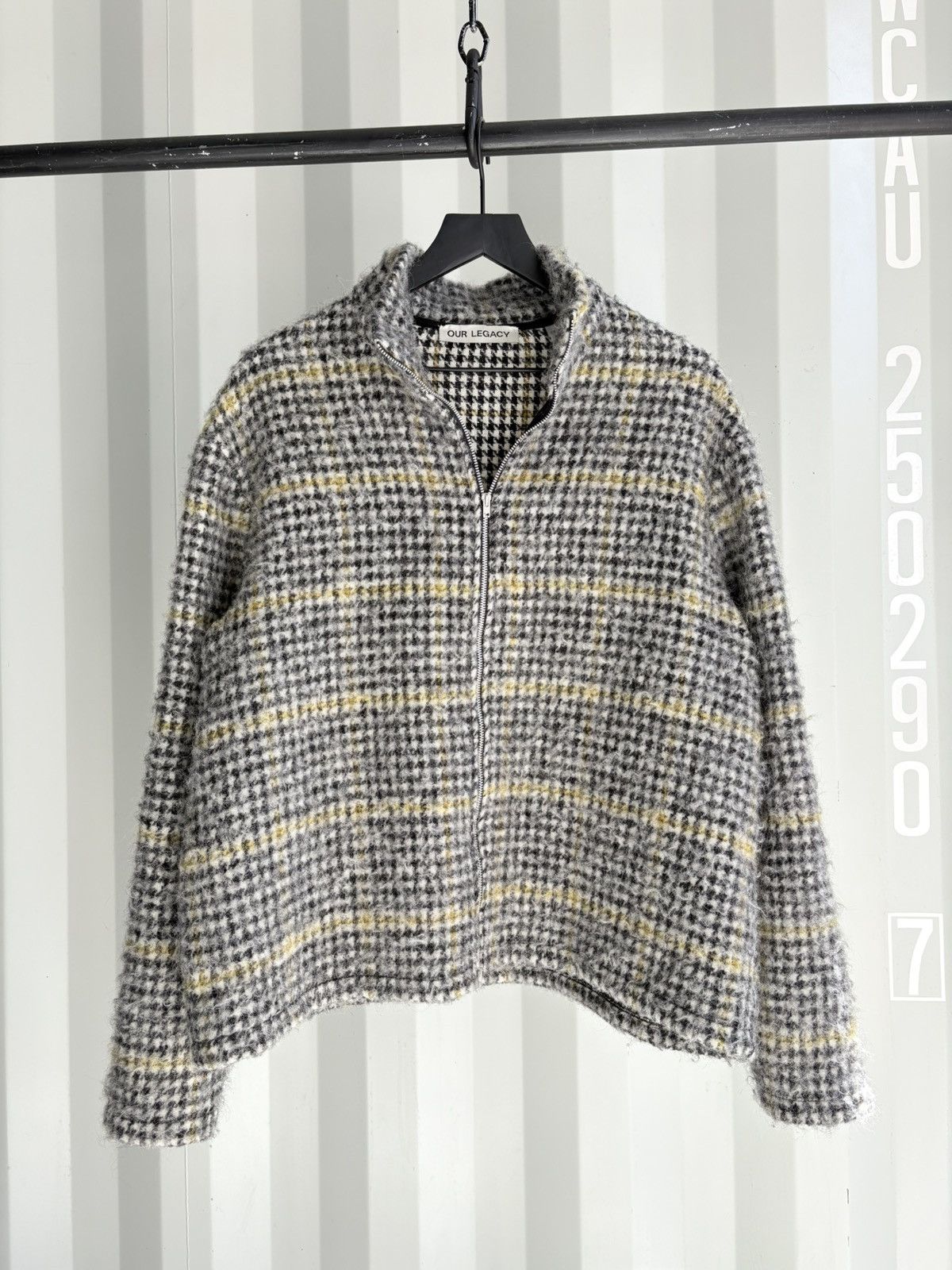 Pre-owned Our Legacy Houndstooth Wool Zip Sweater In Gray
