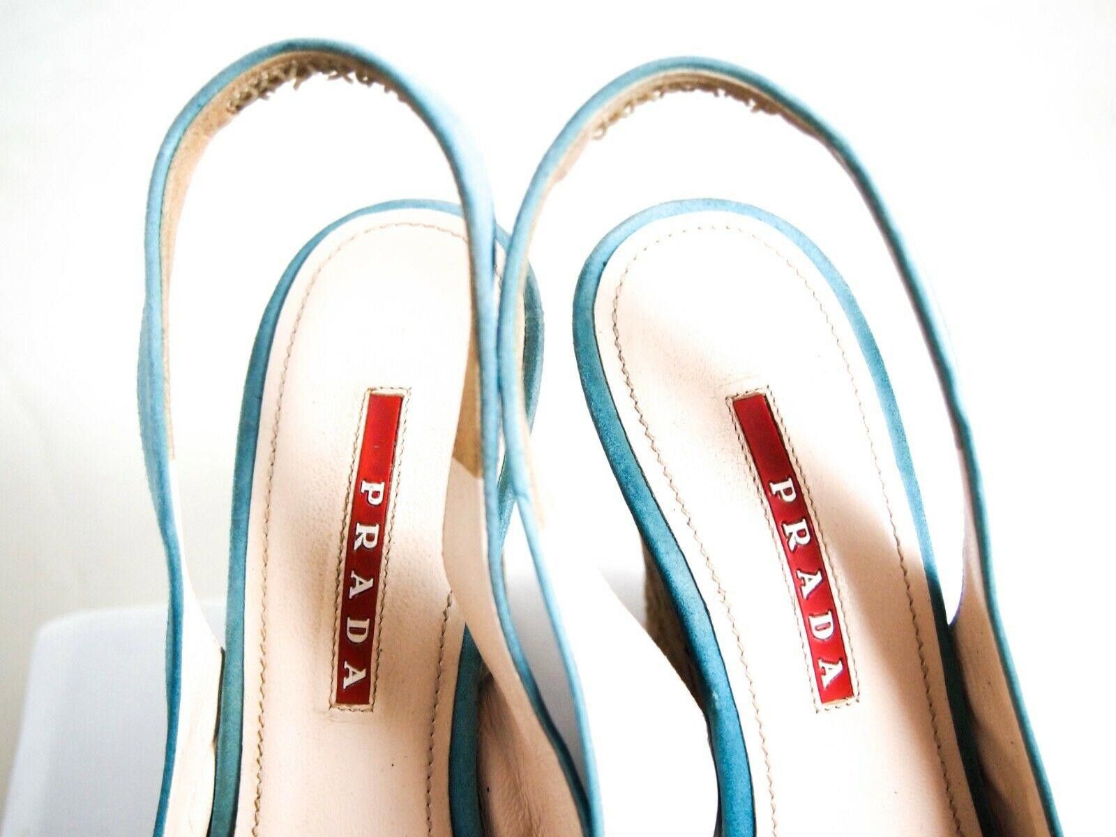 Prada Prada Wedge Sandals Blue Suede Womens US 7 EU 37 Size US 7 / IT 37 - 5 Thumbnail