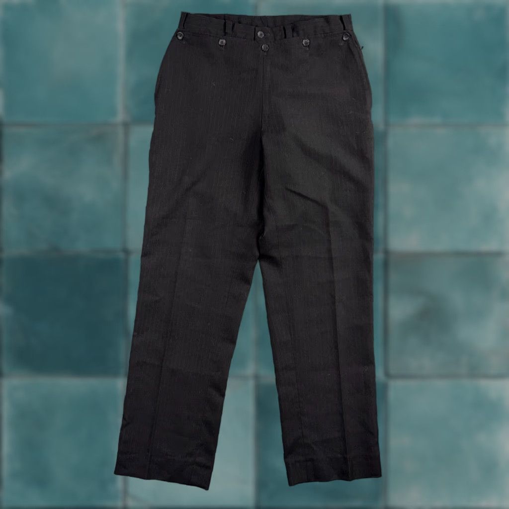 Vintage VINTAGE Wool Pinstripe Trousers England 50s Button Fly Pants Rockabilly 1940s Black 31 Inseam Mens Womens Unbranded Size US 31 - 1 Thumbnail