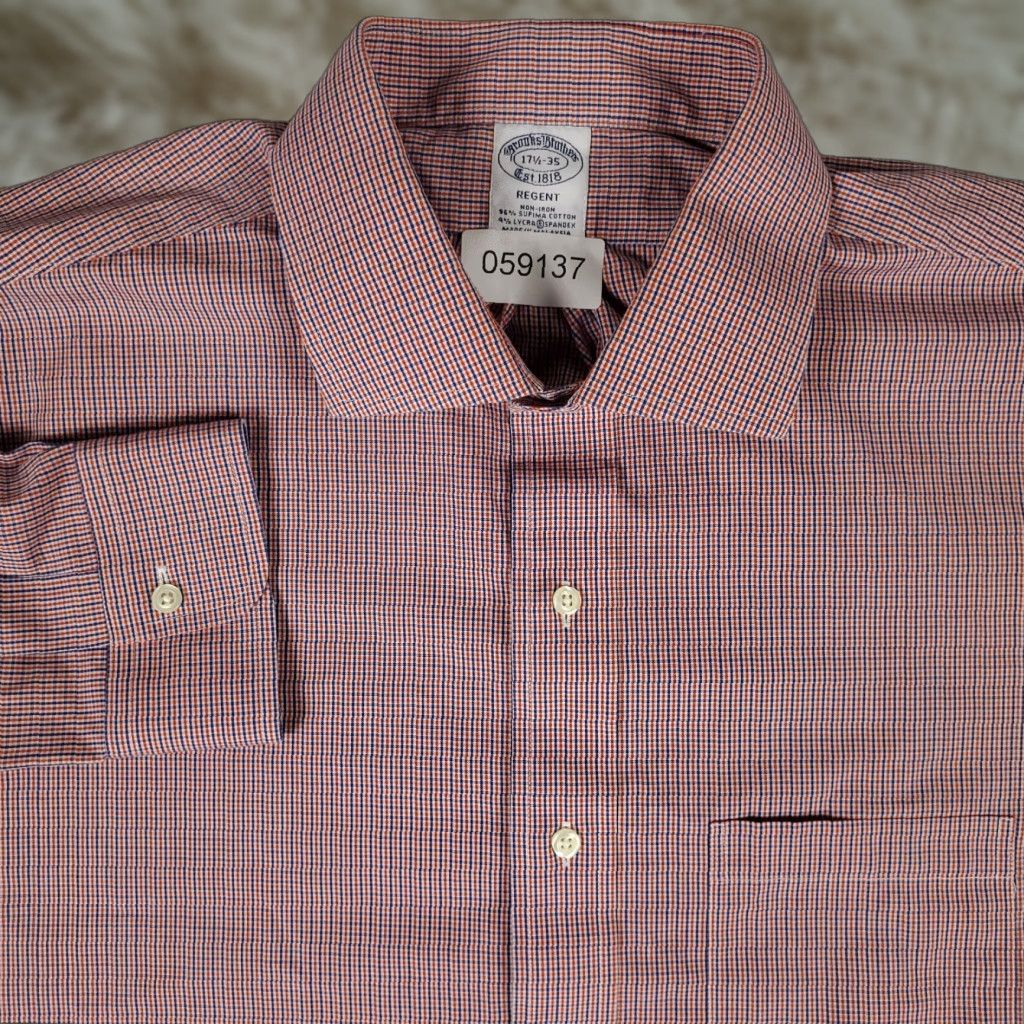 Brooks Brothers Brooks Brothers Shirt Mens 17.5 Red Blue Check Dress Button Up Long Sleeve Size 46R - 1 Thumbnail