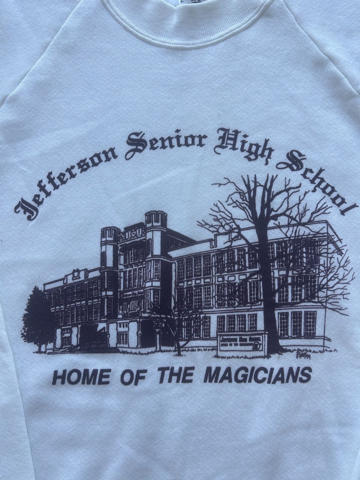 Fruit Of The Loom × Vintage Vintage 90s Jefferson School Raglan Sweatshirt Gothic Size US L / EU 52-54 / 3 - 2 Thumbnail