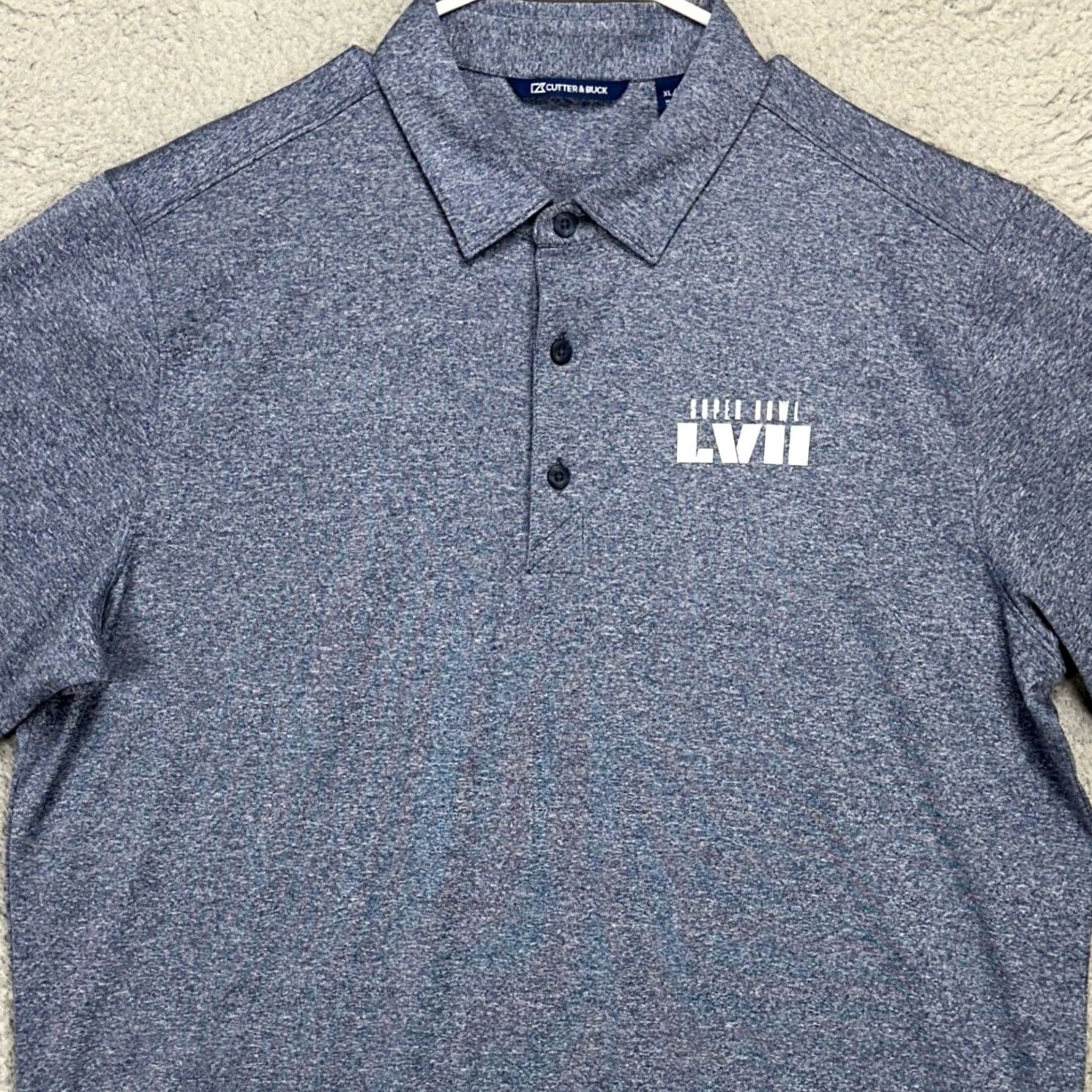 Cutter & Buck Cutter Buck Polo Shirt Super Bowl LV II Mens XL Heather Blue Rugby Stretch Size US XL / EU 56 / 4 - 2 Thumbnail