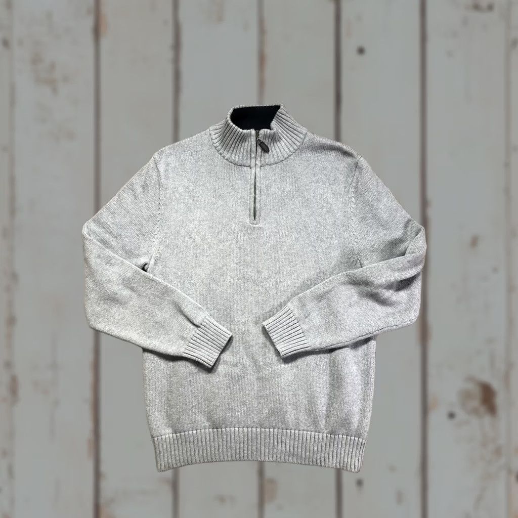 Vintage LL Bean Sweater Mens Medium Gray 100% Cotton Quarter Zip Mock Neck Knit Size US M / EU 48-50 / 2 - 1 Thumbnail