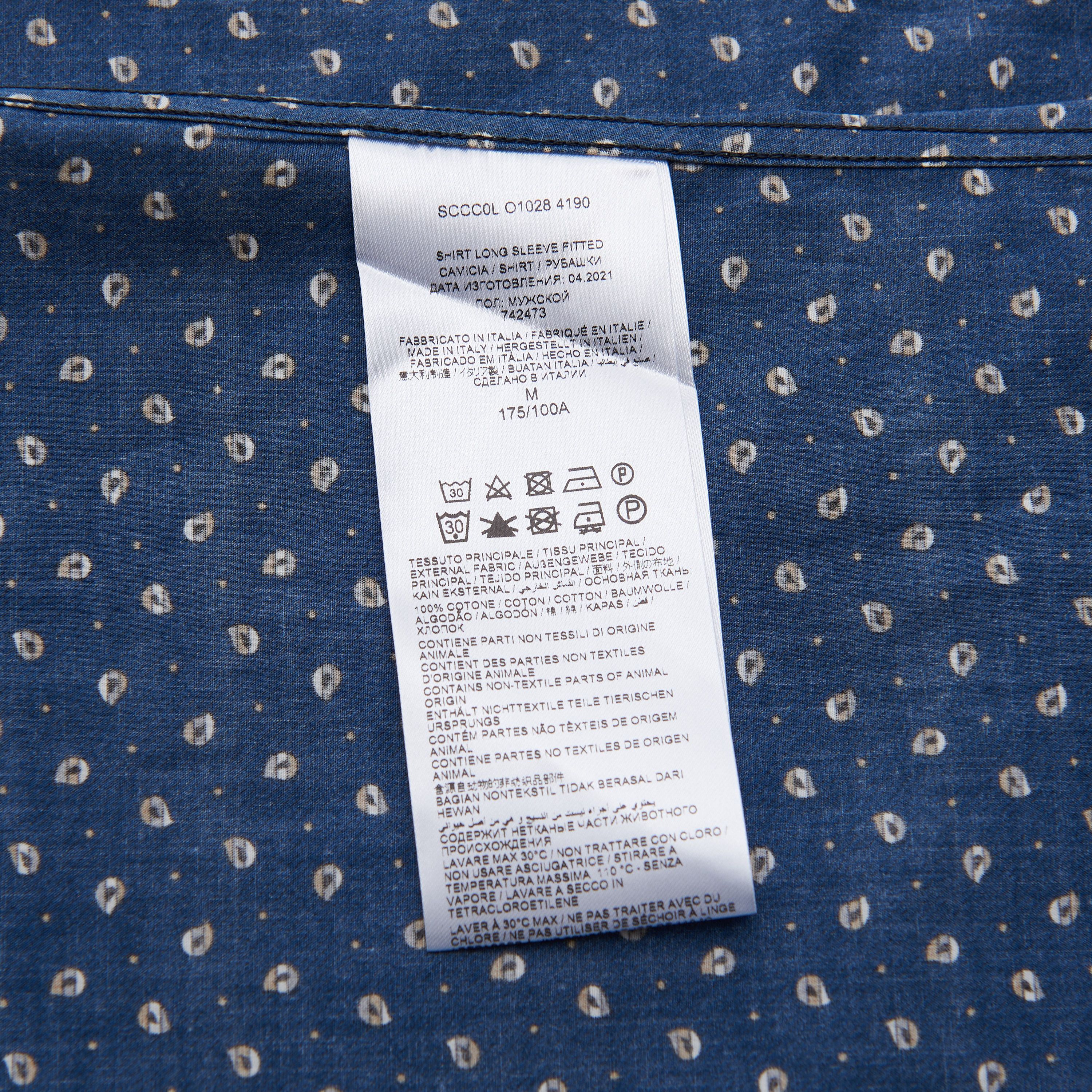 Brioni Longsleeve Fitted Shirt In Dark Blue Printed Cotton Size US M / EU 48-50 / 2 - 11 Thumbnail