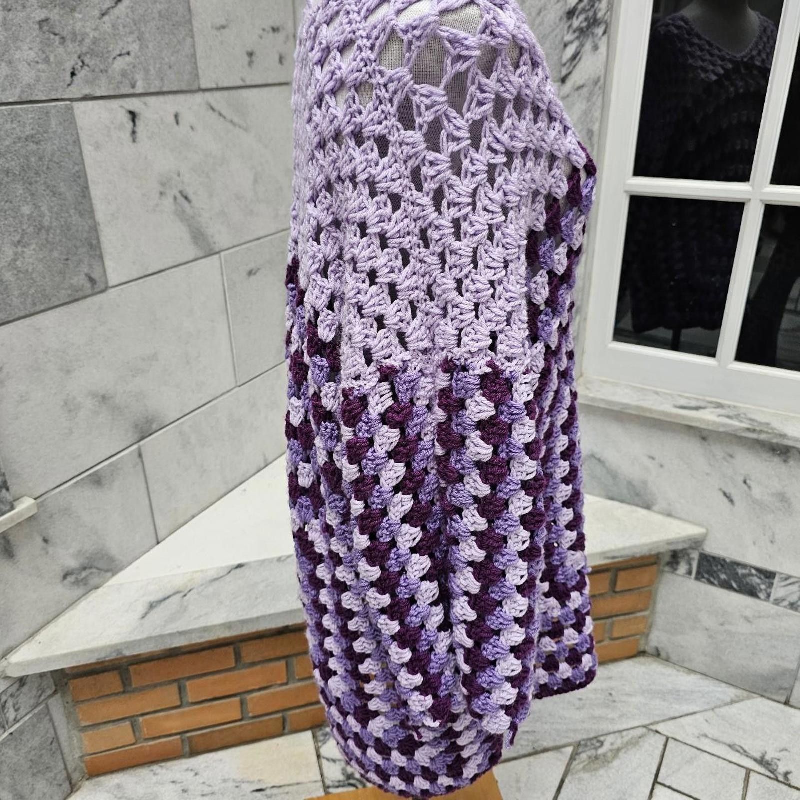 Other Women's Purple Handmade Crochet Sweater Dress Size ONE SIZE - 6 Thumbnail