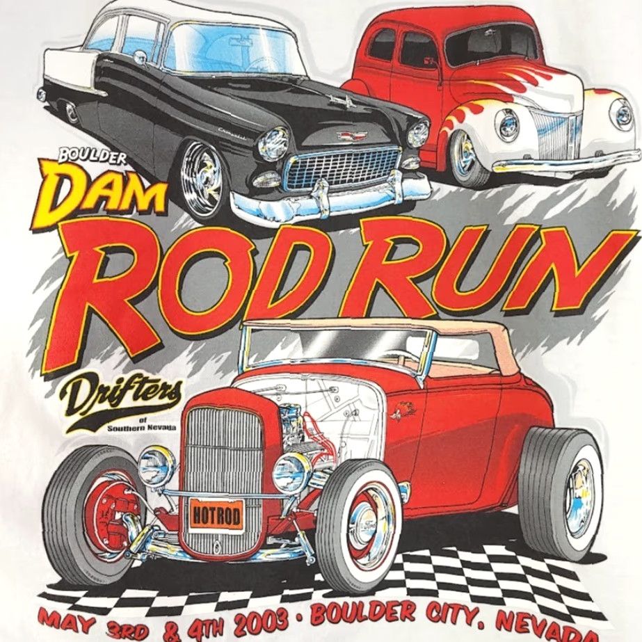 Hanes VINTAGE Hanes T-Shirt Mens 2XL White Cotton Crew Neck Long Sleeve Y2K 2003 Hot Rod Car Show Double-Sided Graphic Print Size US XXL / EU 58 / 5 - 5 Thumbnail