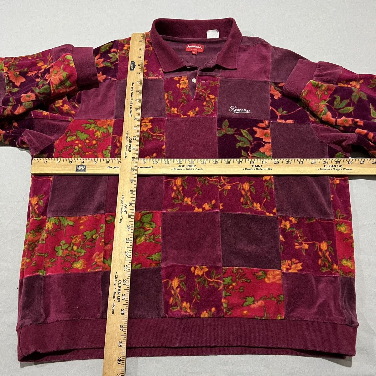 Supreme Supreme Floral Patchwork Velour L/S Polo Cardinal Size US XL / EU 56 / 4 - 4 Thumbnail
