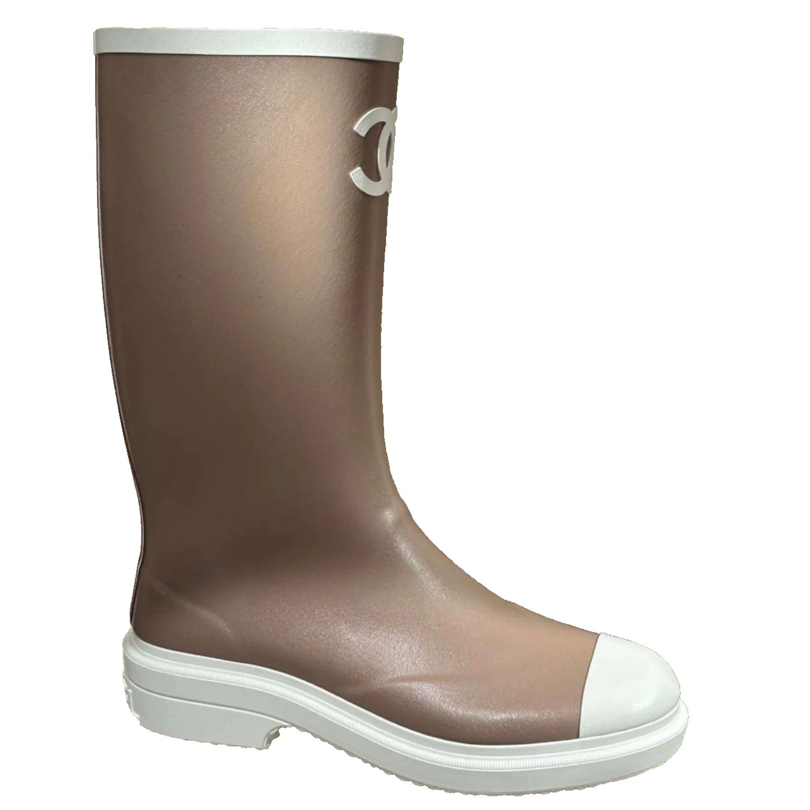 Chanel Chanel Beige White Caoutchouc CC Rain Boots 35 Size US 5 / IT 35 - 2 Thumbnail