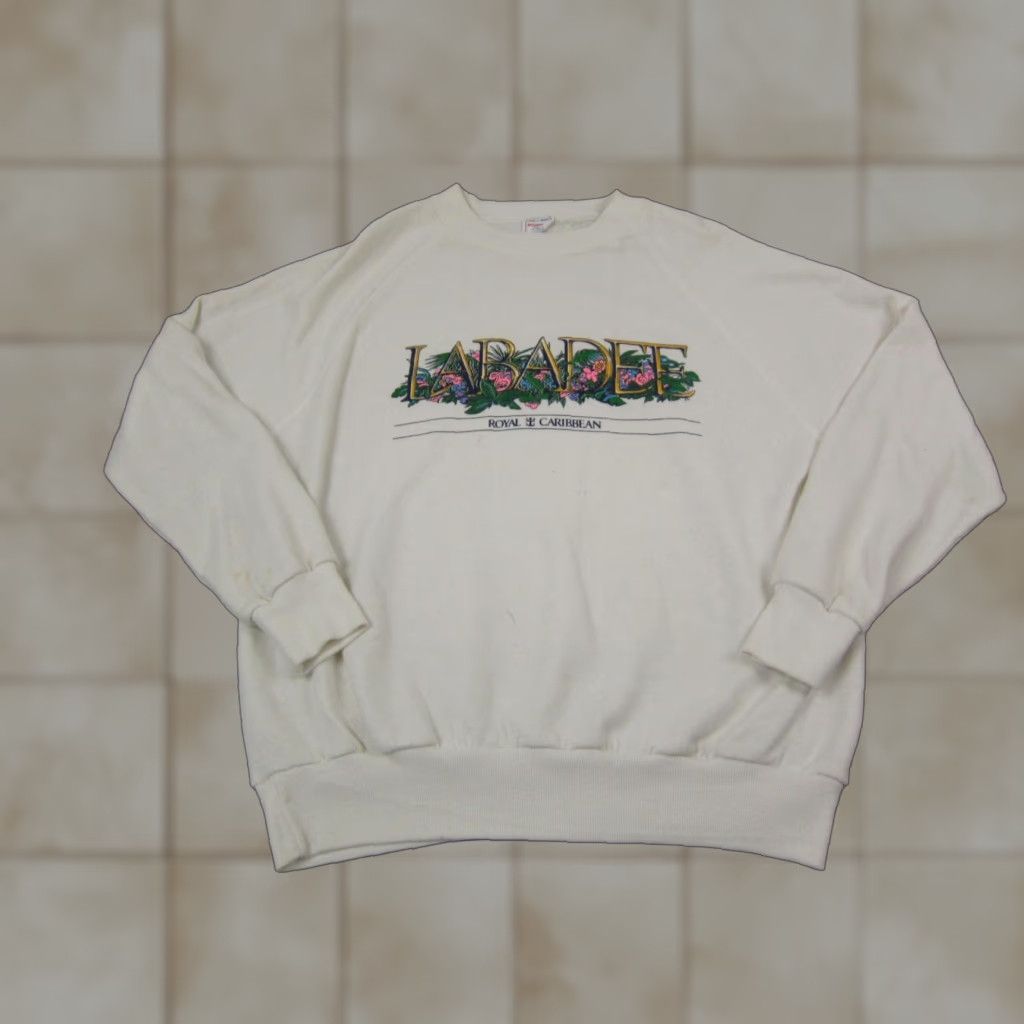Vintage VINTAGE Breakaway Sweater Womens XL White Pullover Crew Neck Floral 80s 90s Flower Cotton Polyester Fleece Size XL / US 12-14 / IT 48-50 - 1 Thumbnail