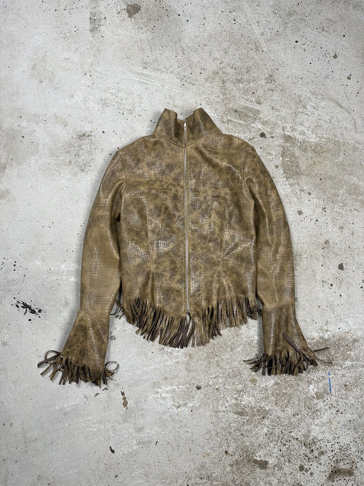 image of Avant Garde x Vintage Y2K Fake Snake Leather Fringe Jacket in Brown, Men's (Size XS)