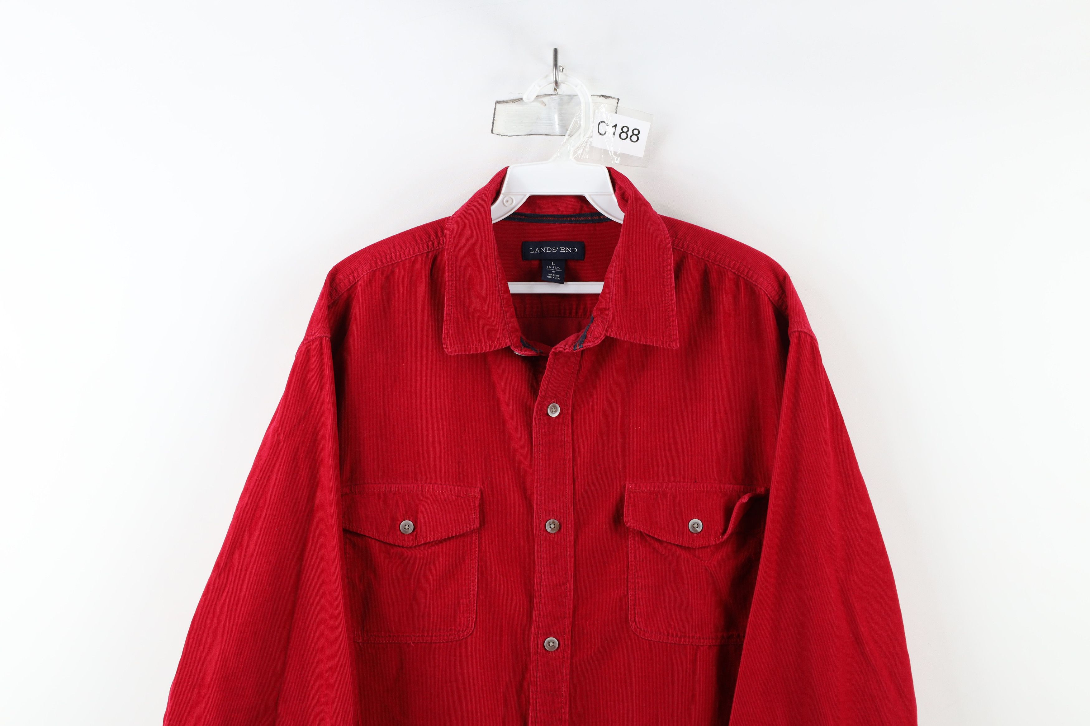 Lands' End × Vintage Vintage Lands End Corduroy Collared Button Shirt Red Cotton Size US L / EU 52-54 / 3 - 2 Thumbnail