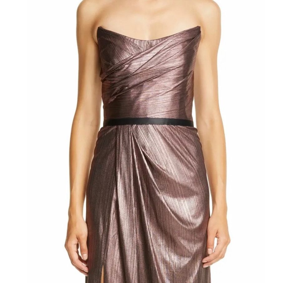 Marchesa NWT Marchesa Notte Metallic Lame Strapless Belted Gown Size L / US 10 / IT 46 - 3 Thumbnail