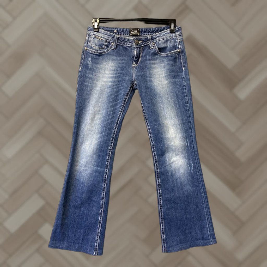 Denime ReRock Jeans Bootcut Womens 8 Denim Blue Embroidered Low Rise Stretch Regular Size 8 Size 30" / US 8 / IT 44 - 1 Thumbnail