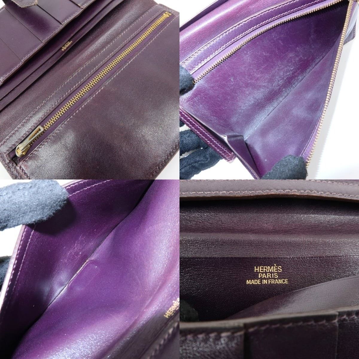 Hermes Hermes Bearn Box Calfskin Leather Bi-Fold Wallet Burgundy Size ONE SIZE - 7 Thumbnail
