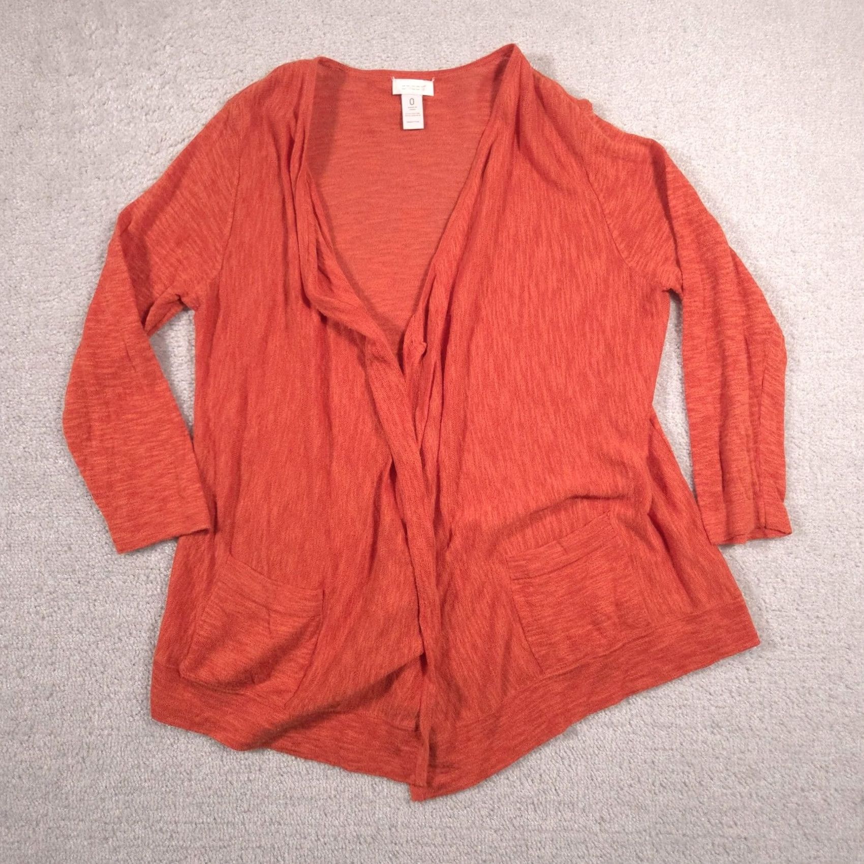 Vintage Chico's Cardigan Womens 0 Orange Cotton Viscose Knit Open Front Pockets Sweater Cardigan Knit Lightweight Casual Workwear Size XS / US 0-2 / IT 36-38 - 2 Thumbnail