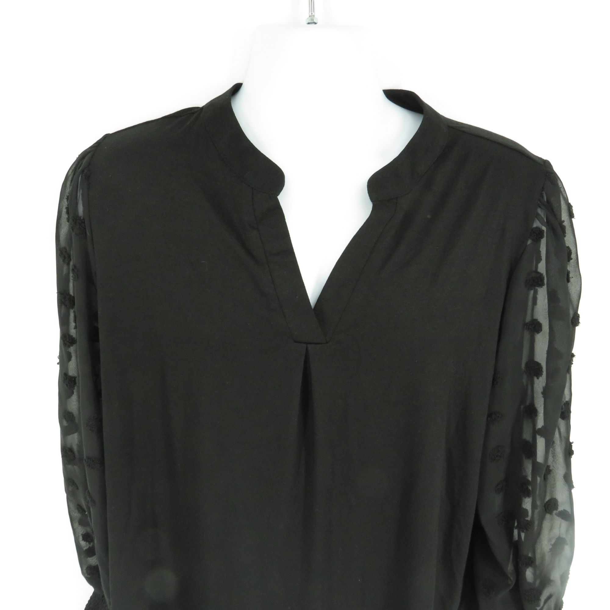 Other Black Sheer Sleeve Blouse With Polka Dot Detail & V-Neck XL Size XL / US 12-14 / IT 48-50 - 3 Thumbnail
