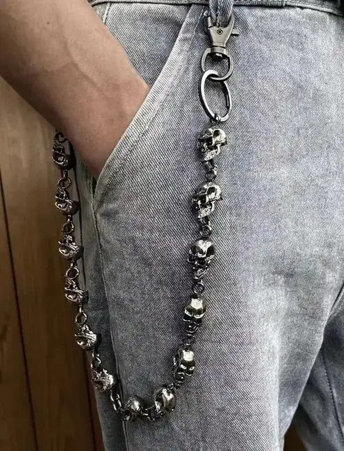 Jewelry Pocket Chain Skull Punk Rock Link Gothic Death Wallet Demon in Silver, Men's