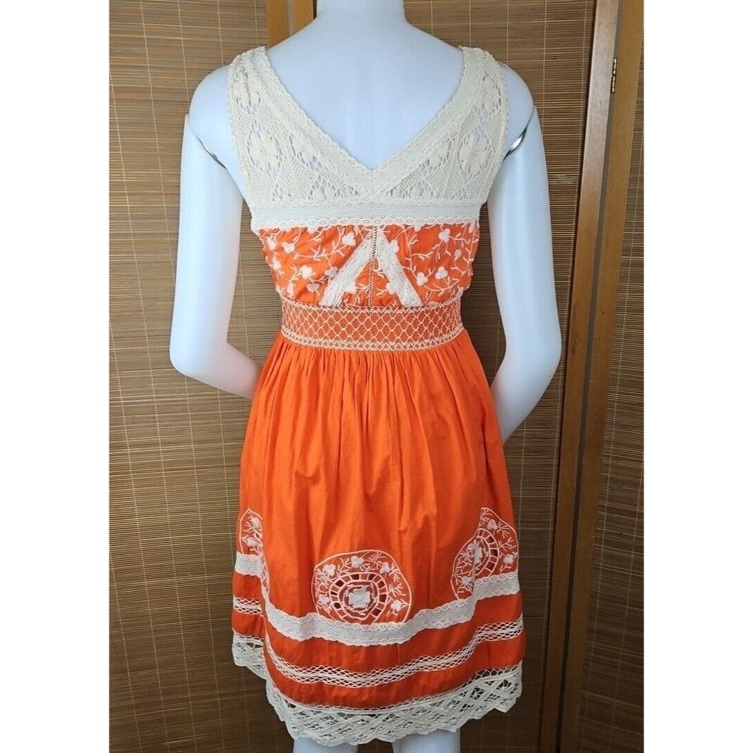 Anthropologie Moulinette Soeurs Anthro Dress Womens 0 Orange Crochet Medal Size XS / US 0-2 / IT 36-38 - 8 Thumbnail