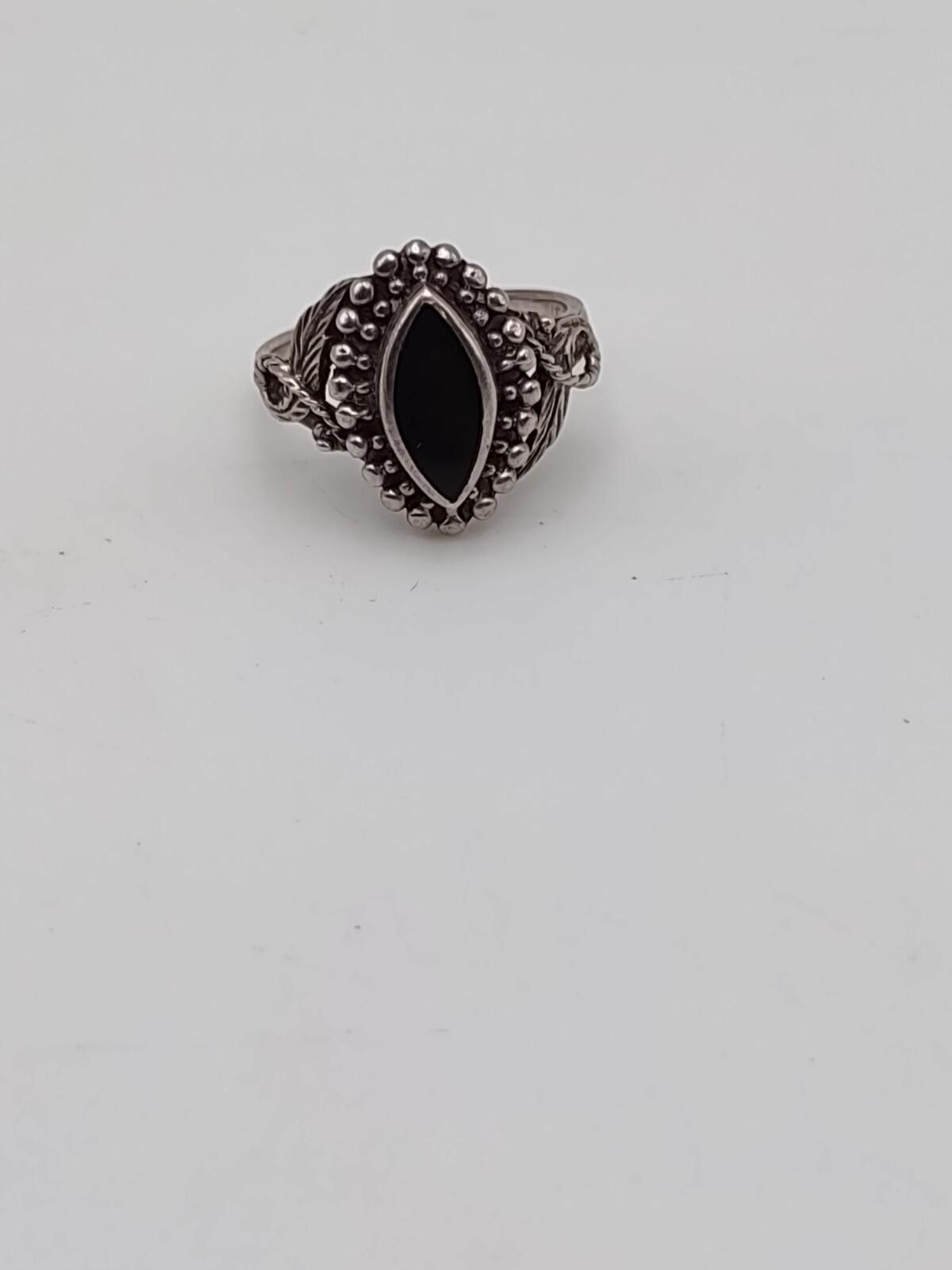 The Unbranded Brand Southwestern Sterling Silver Black Onyx Marquise Ring Size 9 Size ONE SIZE - 1 Thumbnail