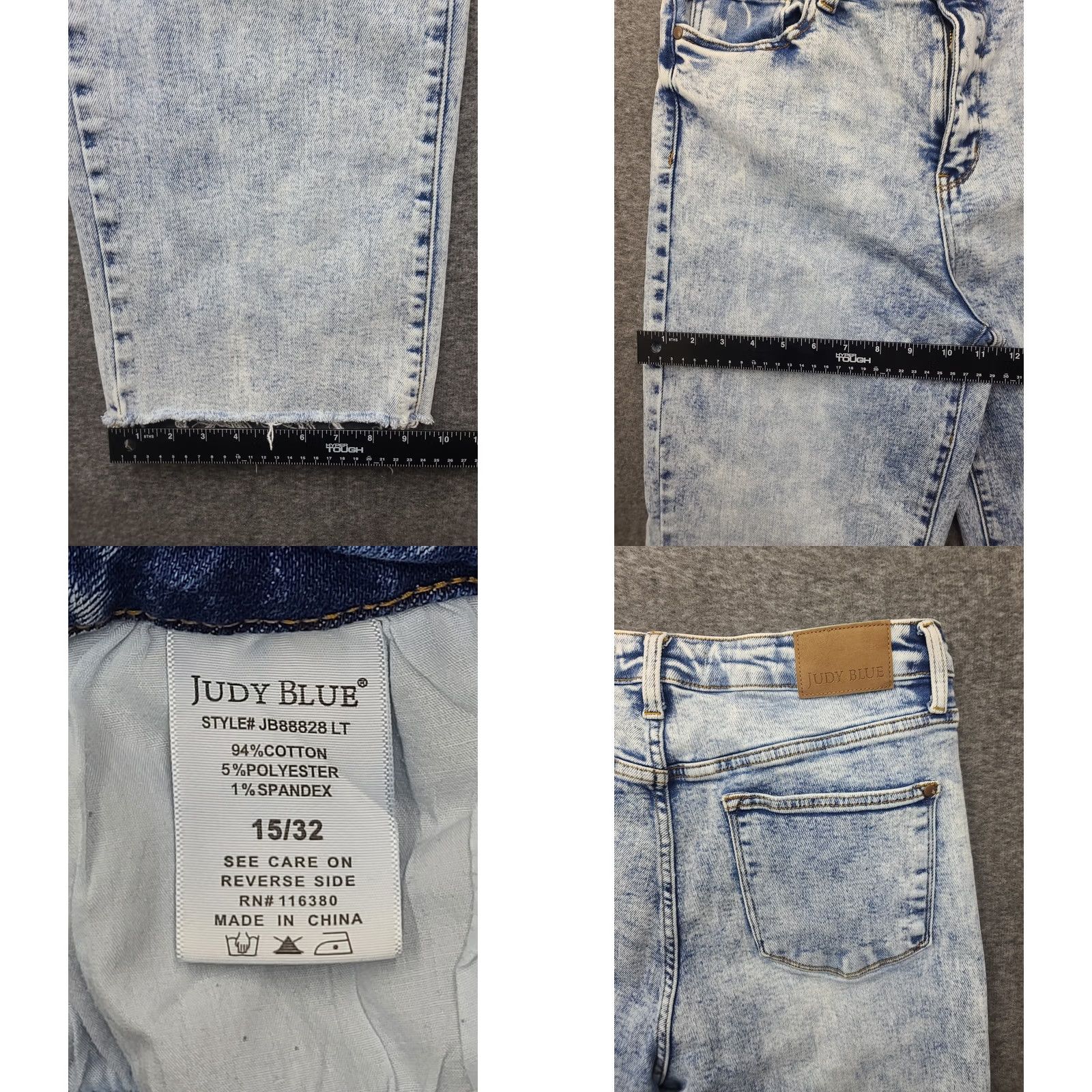 Vintage Judy Blue Womens Jeans 15/32 Wide Leg Light Blue Acid Wash Raw Hem Stretch Denim 5-Pocket 32 In Inseam Mens Womens Girls? Size 36" / US 14 / IT 50 - 8 Thumbnail