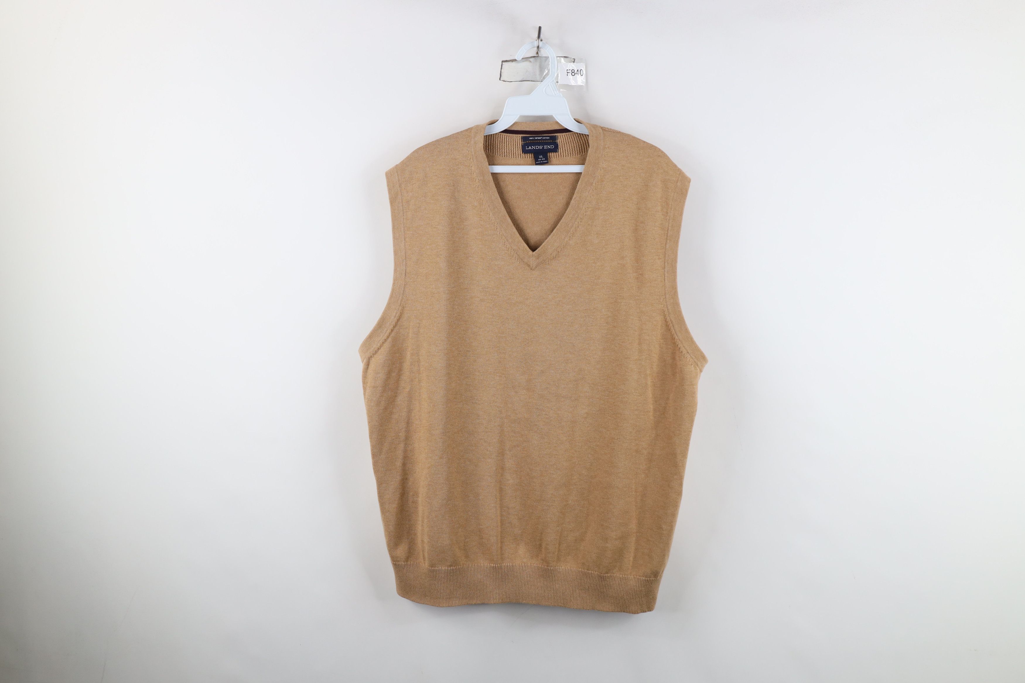 Lands' End Vintage Lands End Cotton Knit V-Neck Sweater Vest Beige Size US XL / EU 56 / 4 - 1 Thumbnail