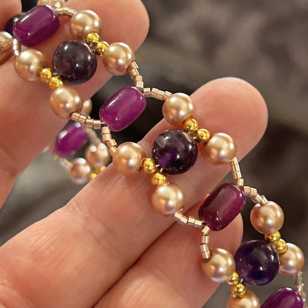 Handmade Handcrafted light champagne Czech glass pearl bracelet Size ONE SIZE - 3 Thumbnail