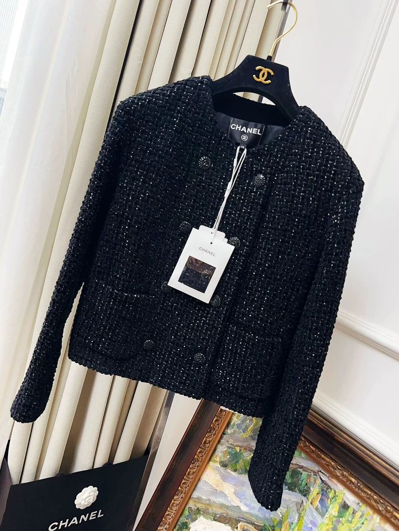 Chanel Black Tweed Double-Breasted Jacket dmc