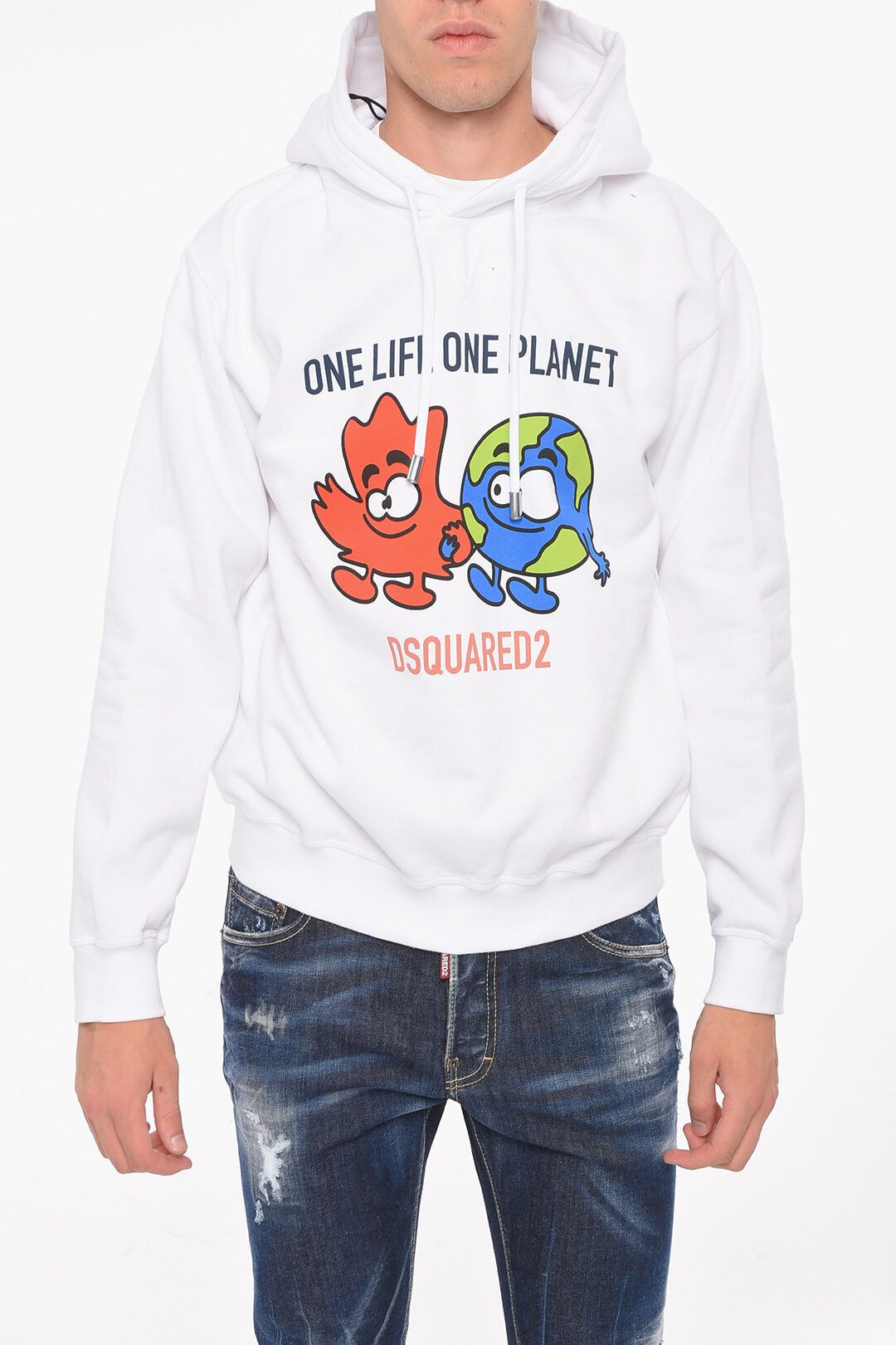 image of Dsquared2 Og1Mm0424 Fleeced Cotton Hoodie In White, Men's (Size 2XL)